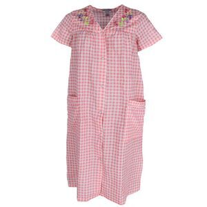 Elegant Emily Women's Gingham Button Down Duster with Floral Detailing